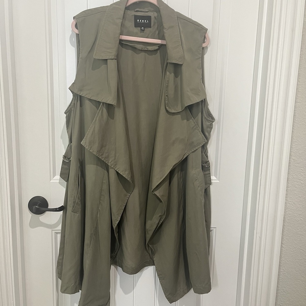Women's Cardigan Size 2X Olive Green‎ Twill Long Sleeves Open Front